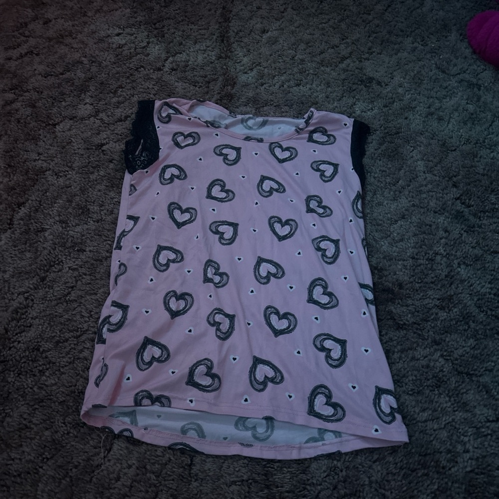 Pink Heart Patterned pajama Top